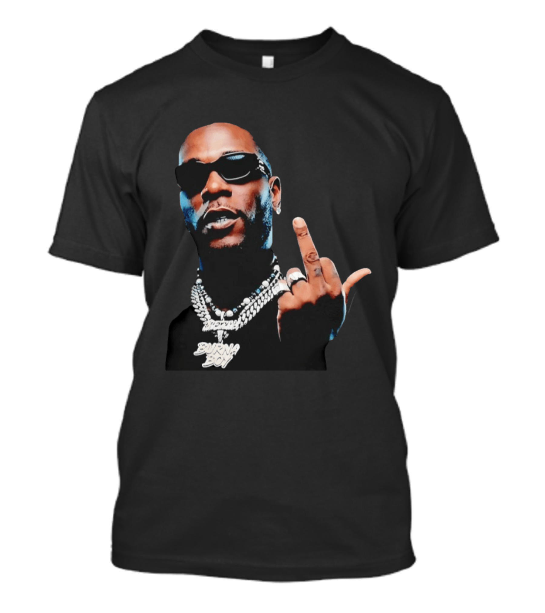 Burna Boy Middle Finger Gesture Bold Jewelry And Sunglasses Look T-Shirt