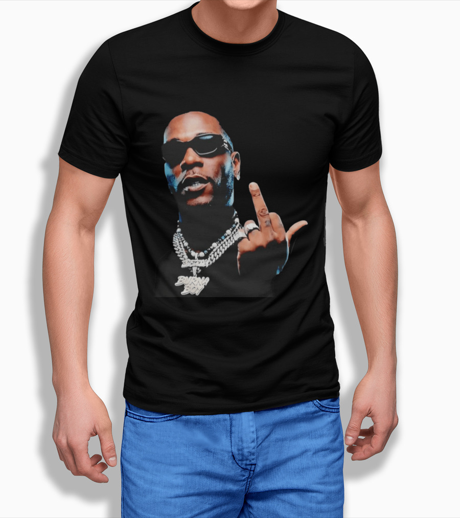 Burna Boy Middle Finger Gesture Bold Jewelry And Sunglasses Look T-Shirt