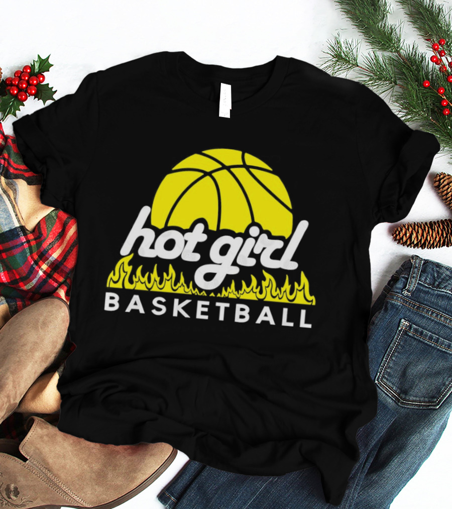 Hot Girl Basketball Fiery Yellow Basketball Flame T-Shirt