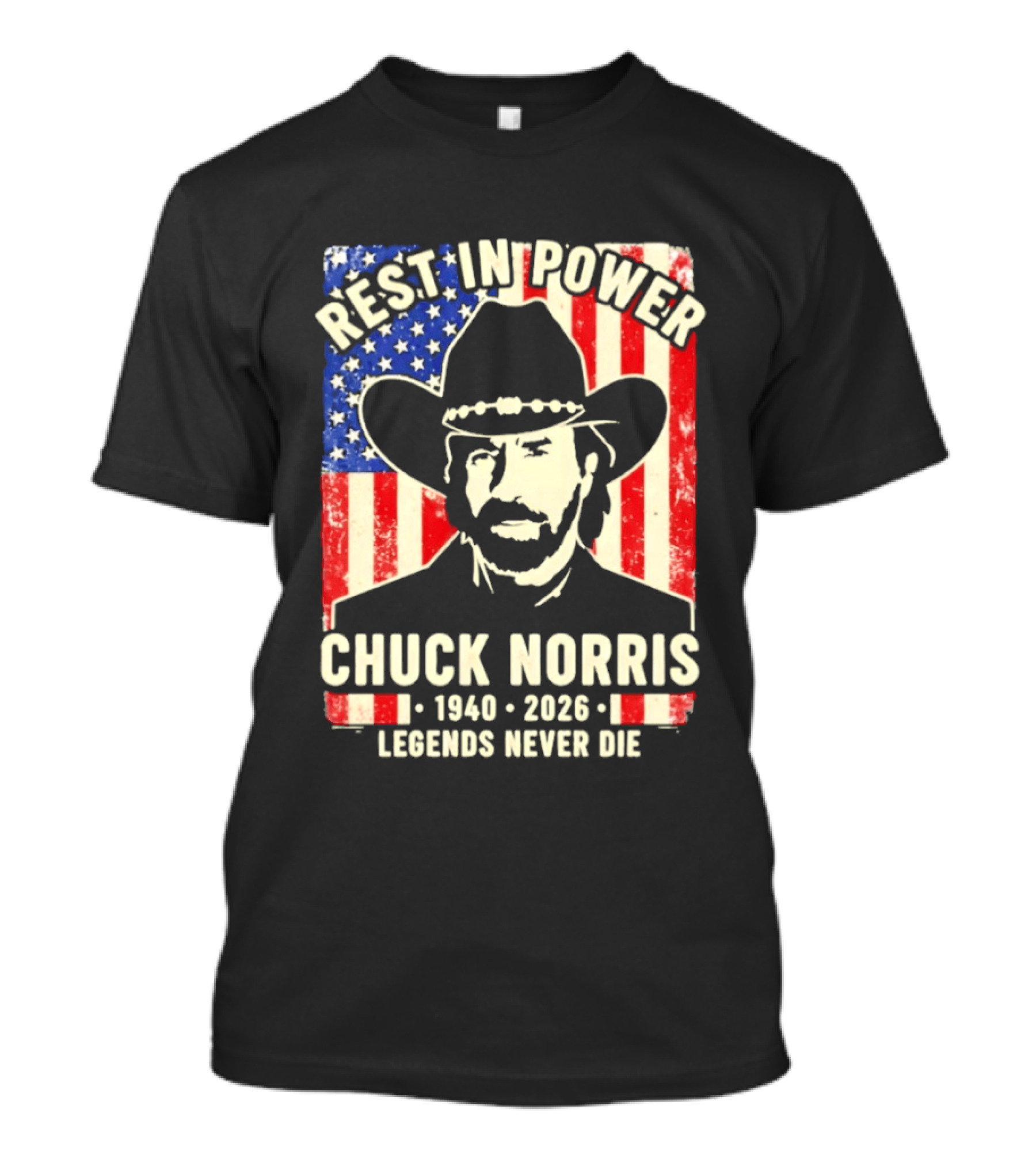 Rest In Power Chuck Norris Legends Never Die 1940 2026 Patriotic Western Cowboy T-Shirt