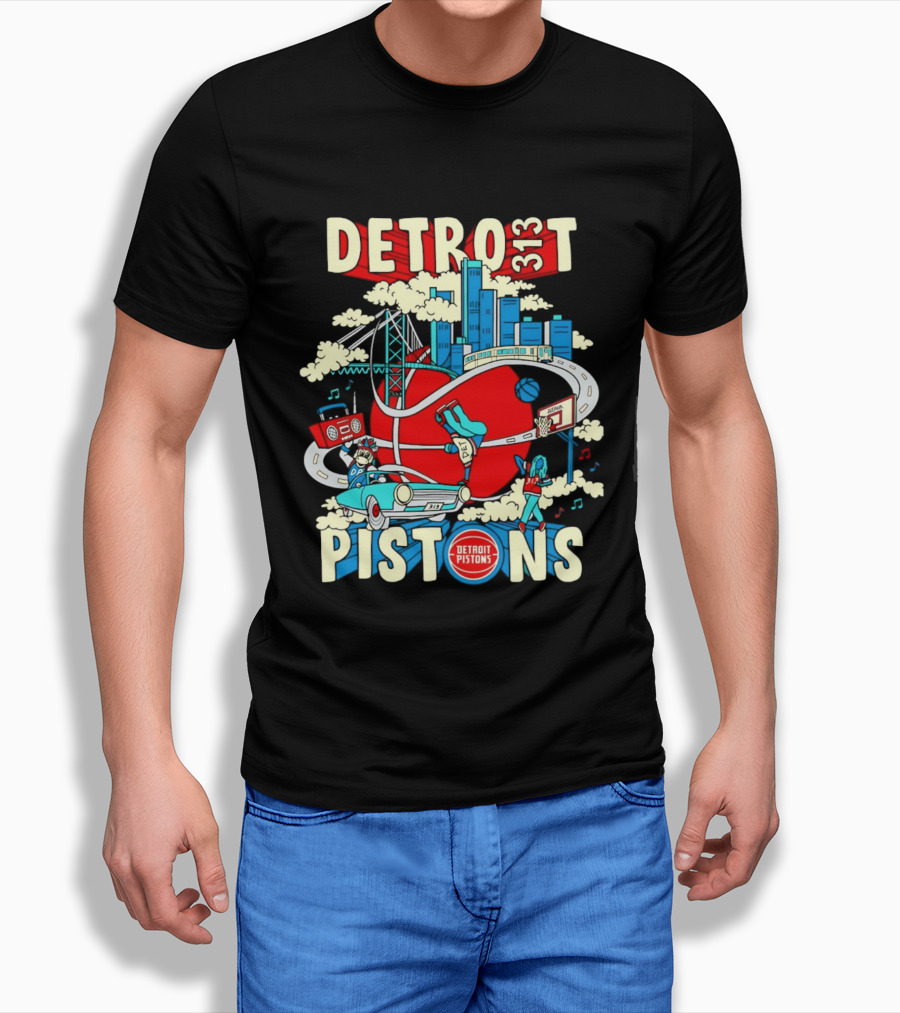 Detroit Pistons 313 Motor City Skyline Basketball 2026 T-Shirt