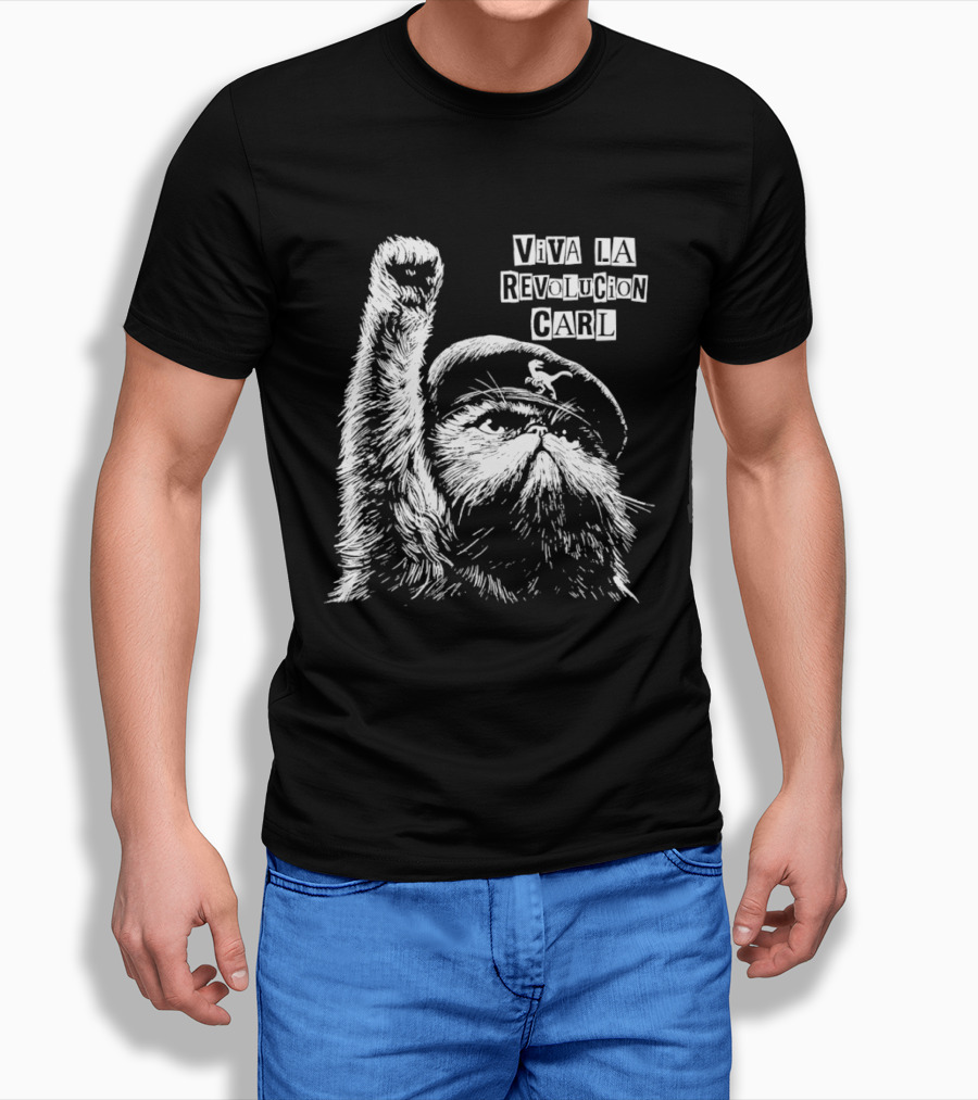 Viva La Revolucion Carl Persian Cat In Beret Raising Fist T-Shirt