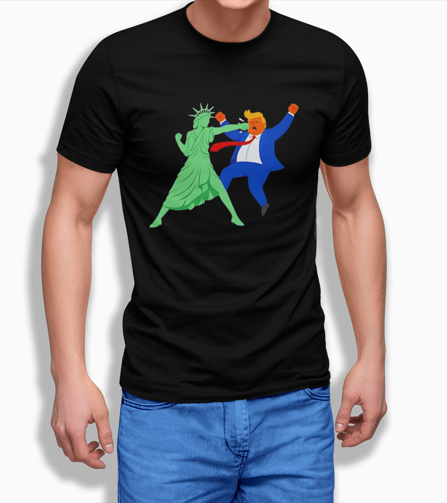 Statue Of Liberty Punching Trump Political Satire T-Shirt