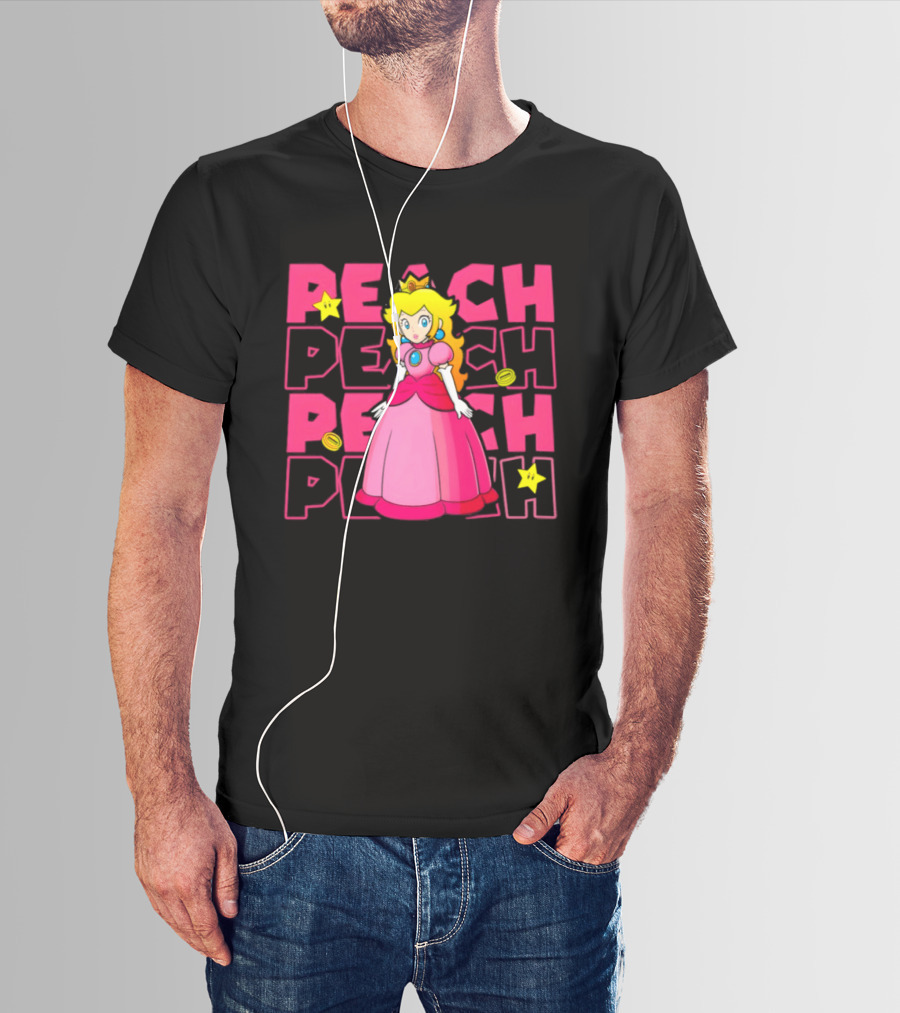 Super Mario Princess Peach With Stars And Coins Retro 1985 Disneyland T-Shirt