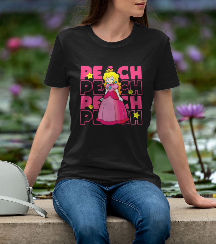 Super Mario Princess Peach With Stars And Coins Retro 1985 Disneyland T-Shirt
