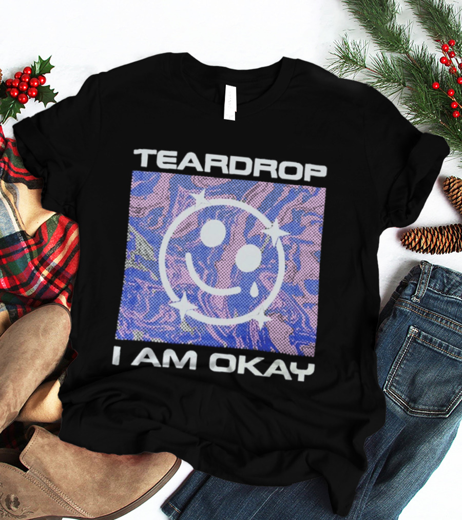 TEARDROP I AM OKAY Smiley Face Camo Pink Blue T-Shirt