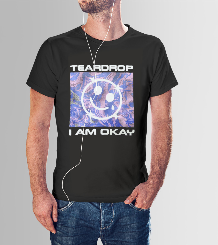 TEARDROP I AM OKAY Smiley Face Camo Pink Blue T-Shirt