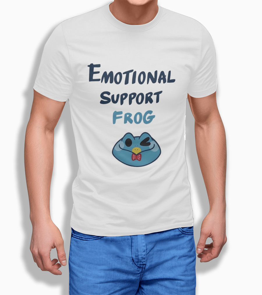 Emotional Support Frog Winking Bow Tie Blue Face T-Shirt