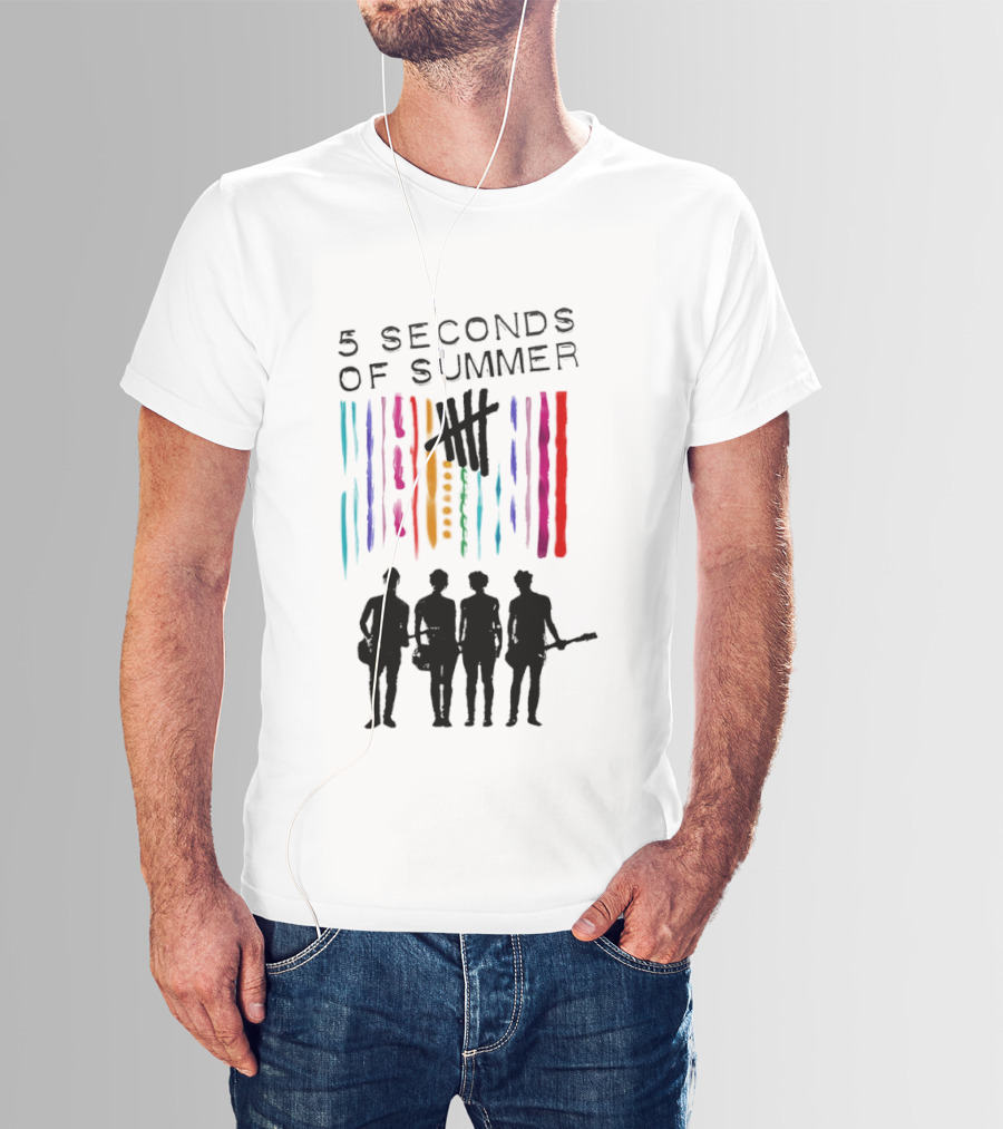 5 Seconds Of Summer Band Silhouette Color Stripes T-Shirt