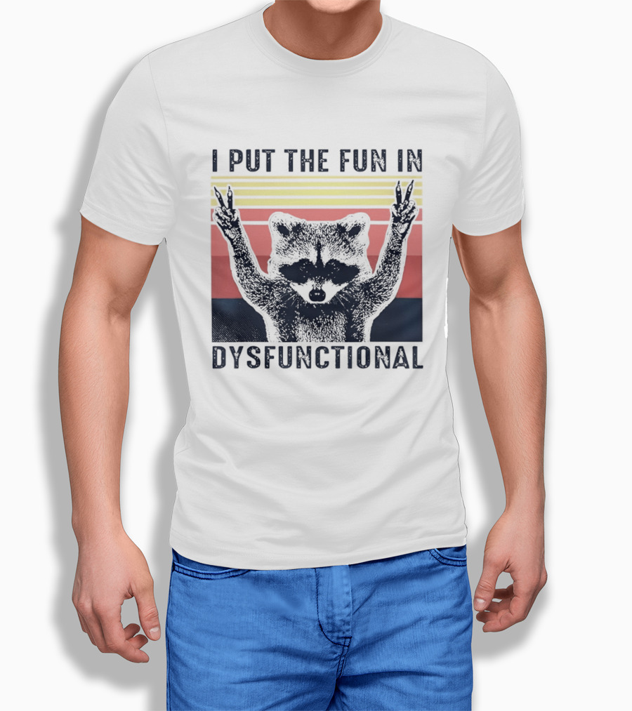 Raccoon Peace Gesture Fun In Dysfunctional Retro Sunset T-Shirt