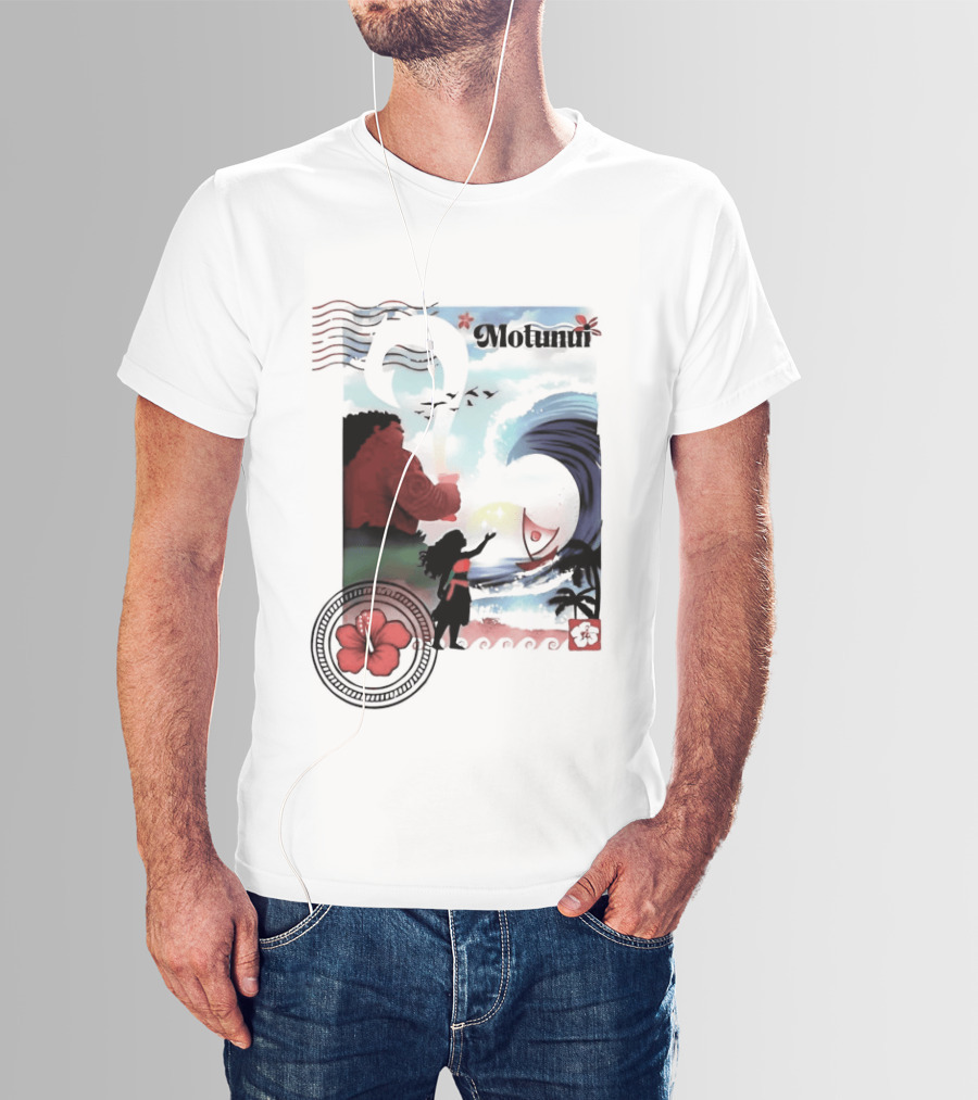 Motunui Postage Stamp Ocean Wave Hibiscus Blossom T-Shirt