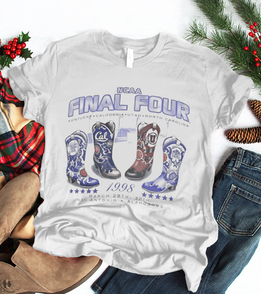 NCAA Final Four 1998 Kentucky California Utah North Carolina Cowboy Boots T-Shirt