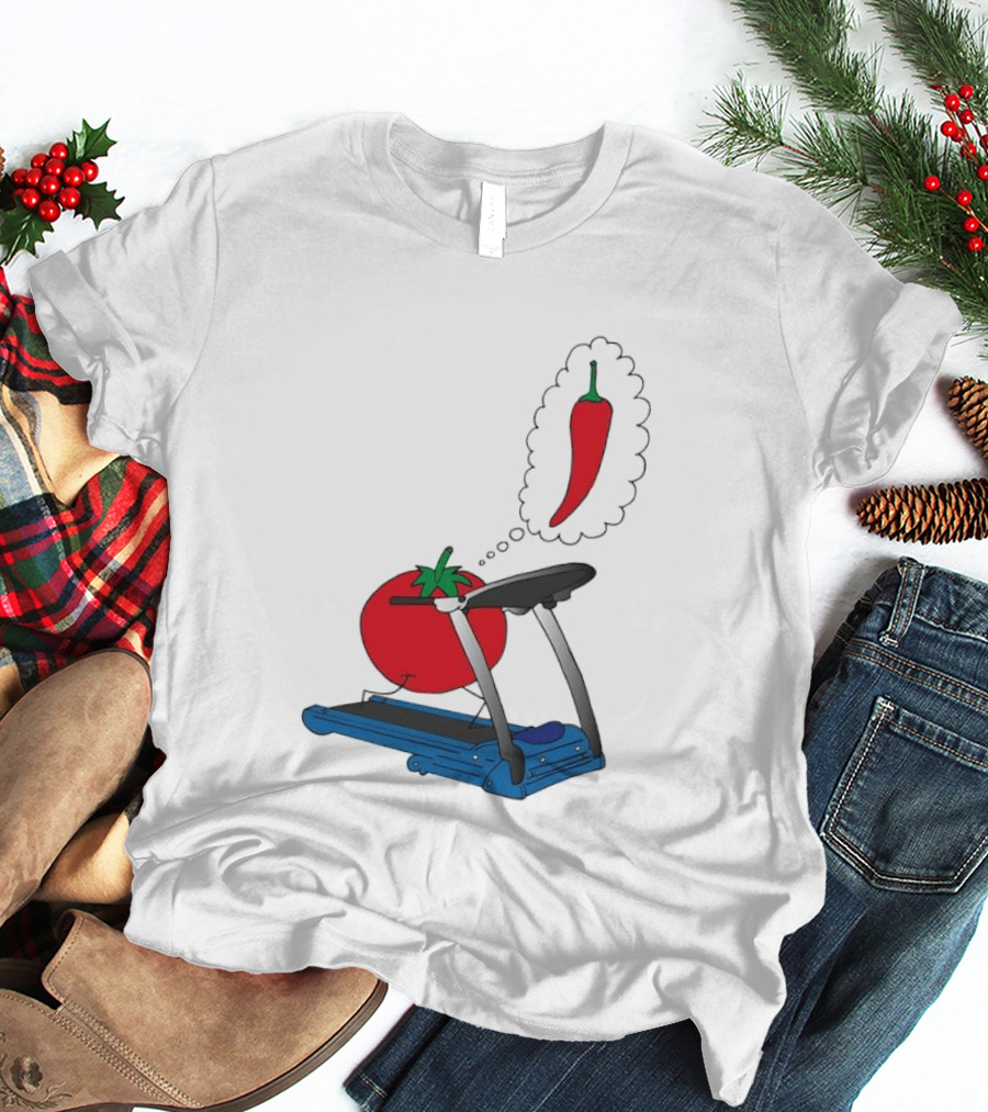 Tomato Dreaming Of Chili On Treadmill Funny Food Meme T-Shirt