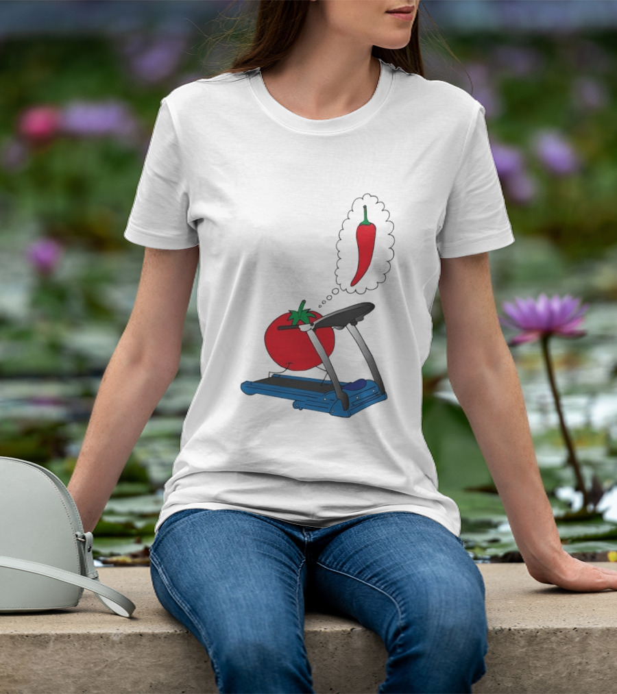 Tomato Dreaming Of Chili On Treadmill Funny Food Meme T-Shirt