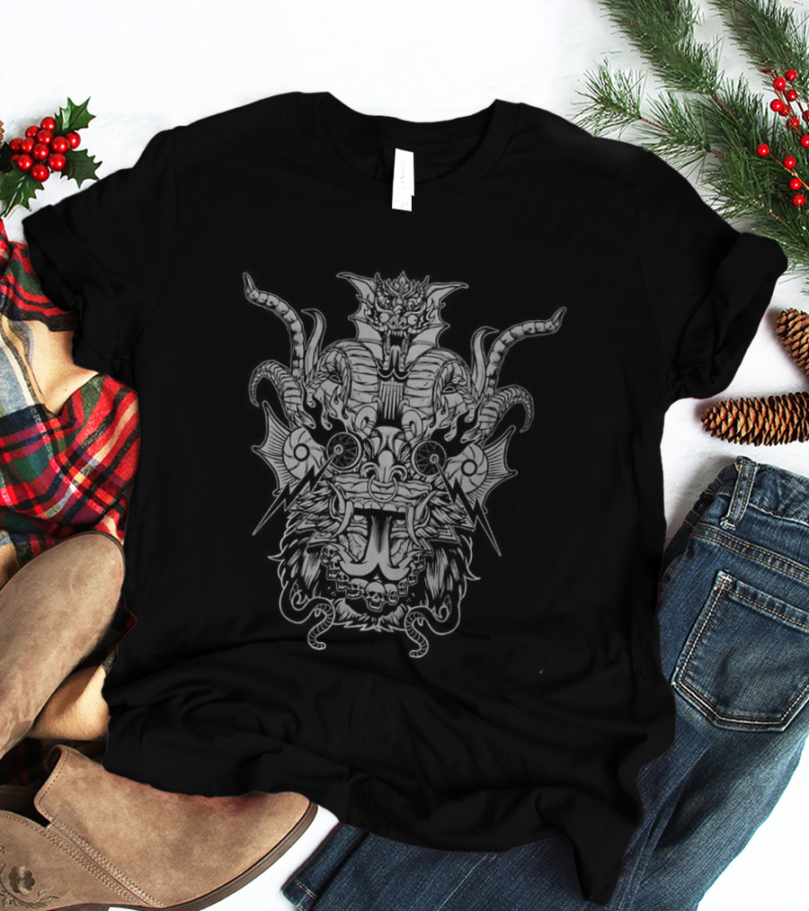 Black Devil Big Face Horror With Intricate Demon T-Shirt