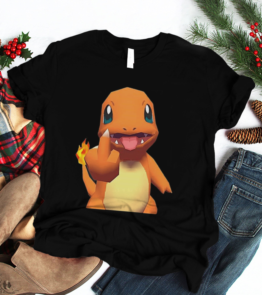 Charmander Pokémon Middle Finger Gesture With Flame Tail T-Shirt