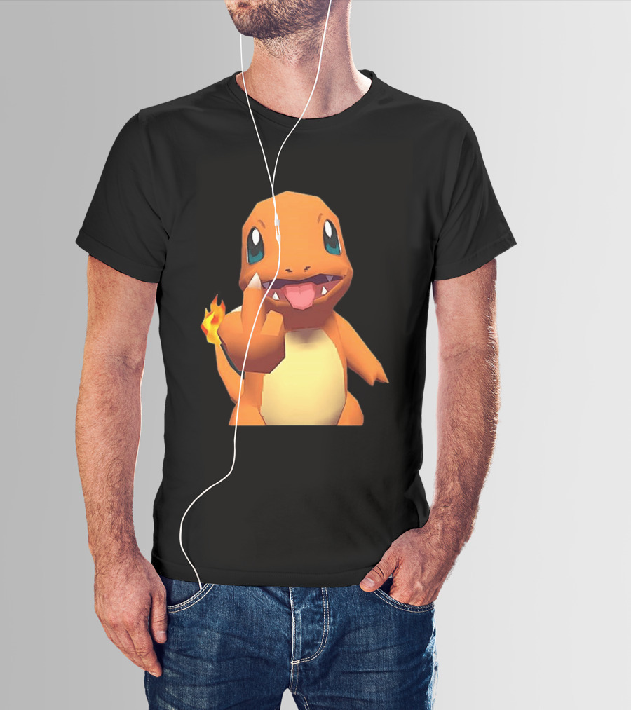 Charmander Pokémon Middle Finger Gesture With Flame Tail T-Shirt