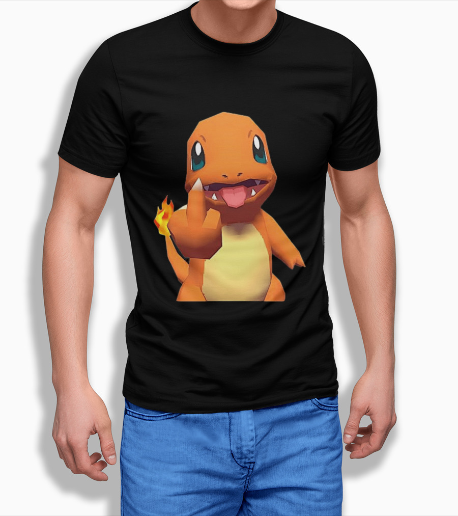 Charmander Pokémon Middle Finger Gesture With Flame Tail T-Shirt