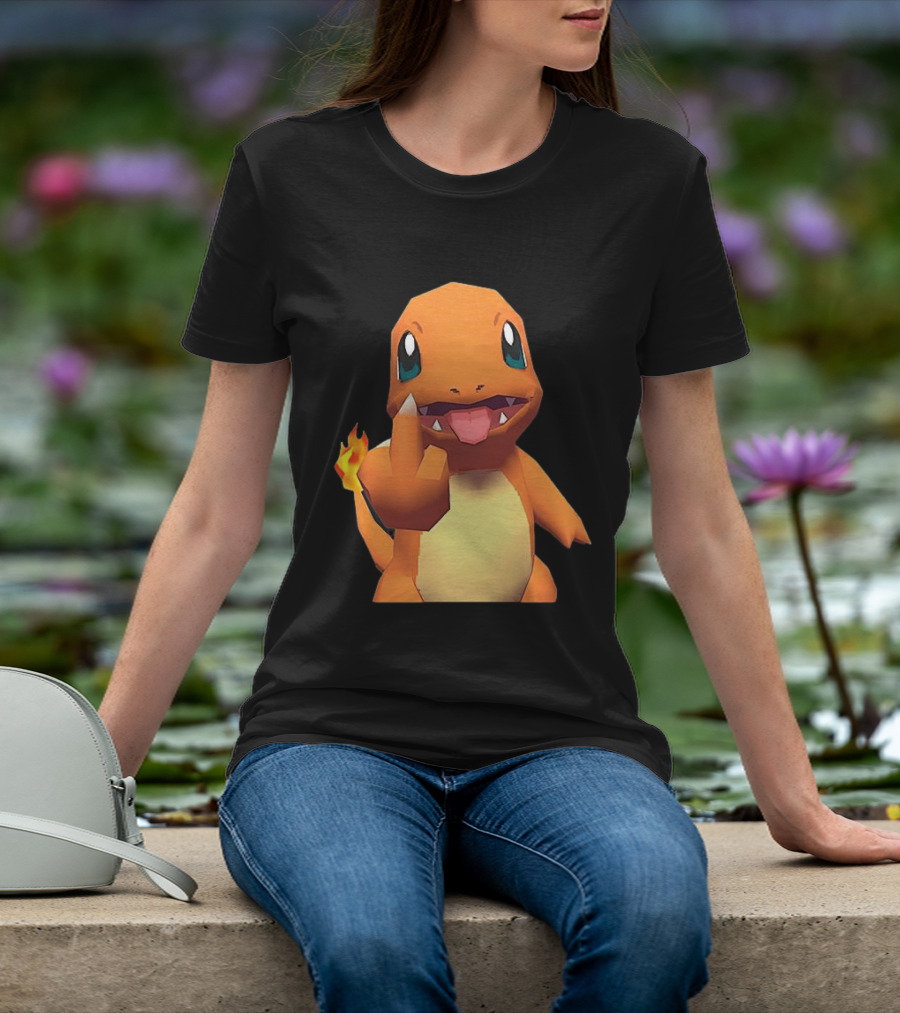 Charmander Pokémon Middle Finger Gesture With Flame Tail T-Shirt