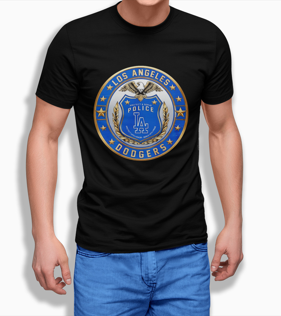 Los Angeles Dodgers Police Badge Protect And Serve With Pride Eagle T-Shirt