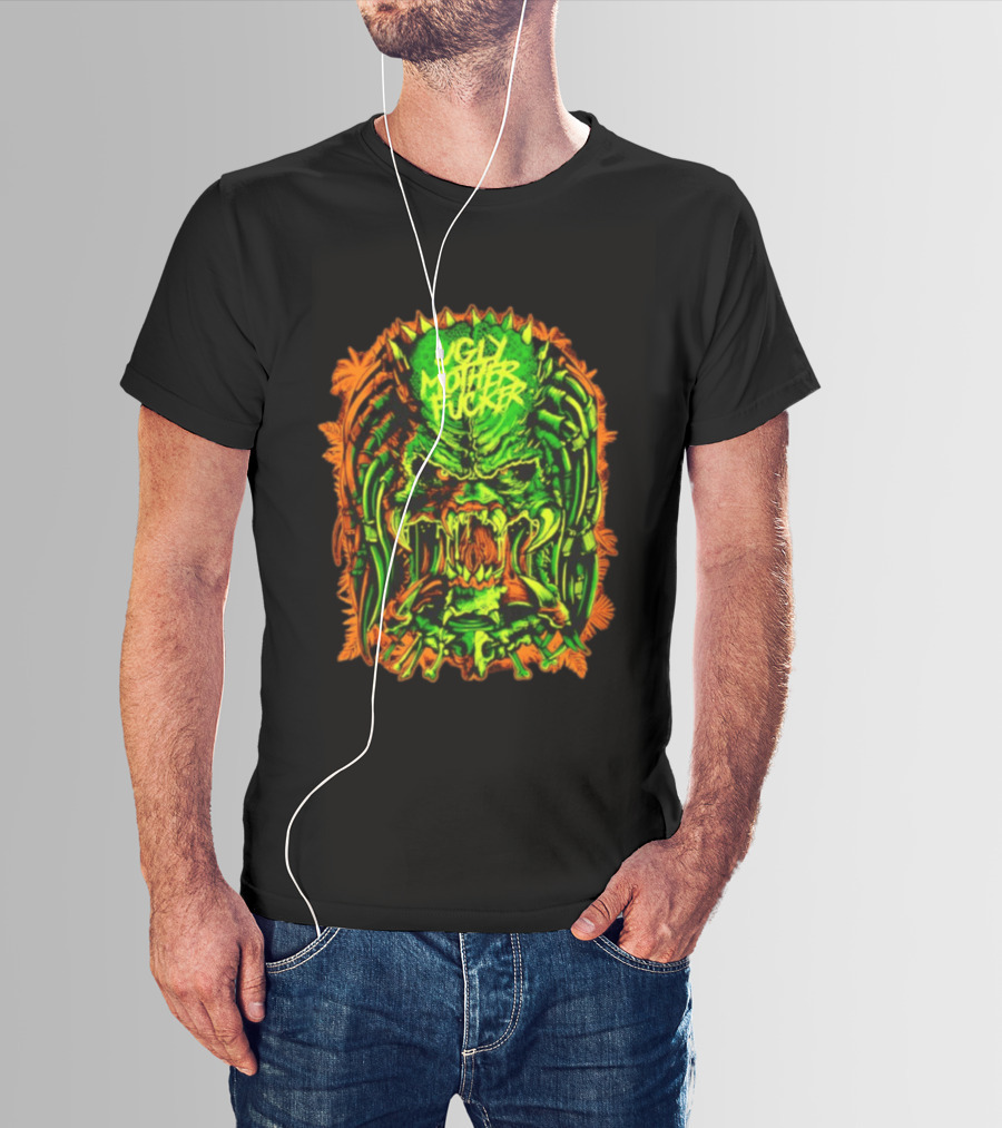 Predator Ugly Mother Fucker Alien Mask Neon Green And Orange T-Shirt
