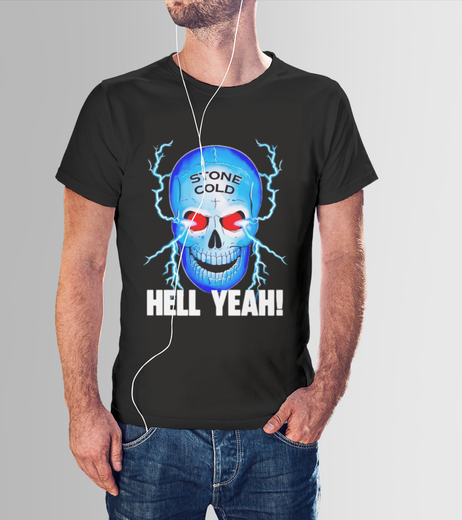 Stone Cold Steve Austin Skull Hell Yeah Electric Blue Lightning T-Shirt