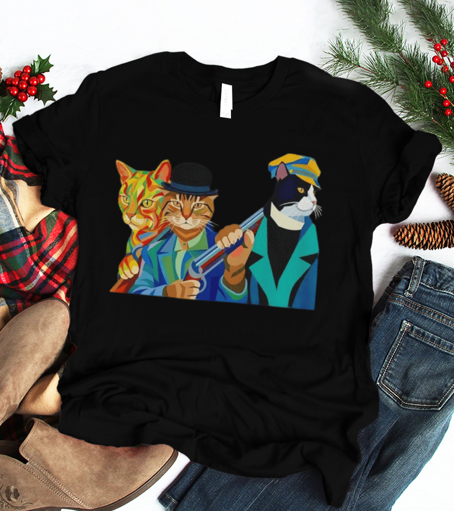 Three Cats Jazz Band Colorful Feline Musicians With Suits And Instruments T-Shirt