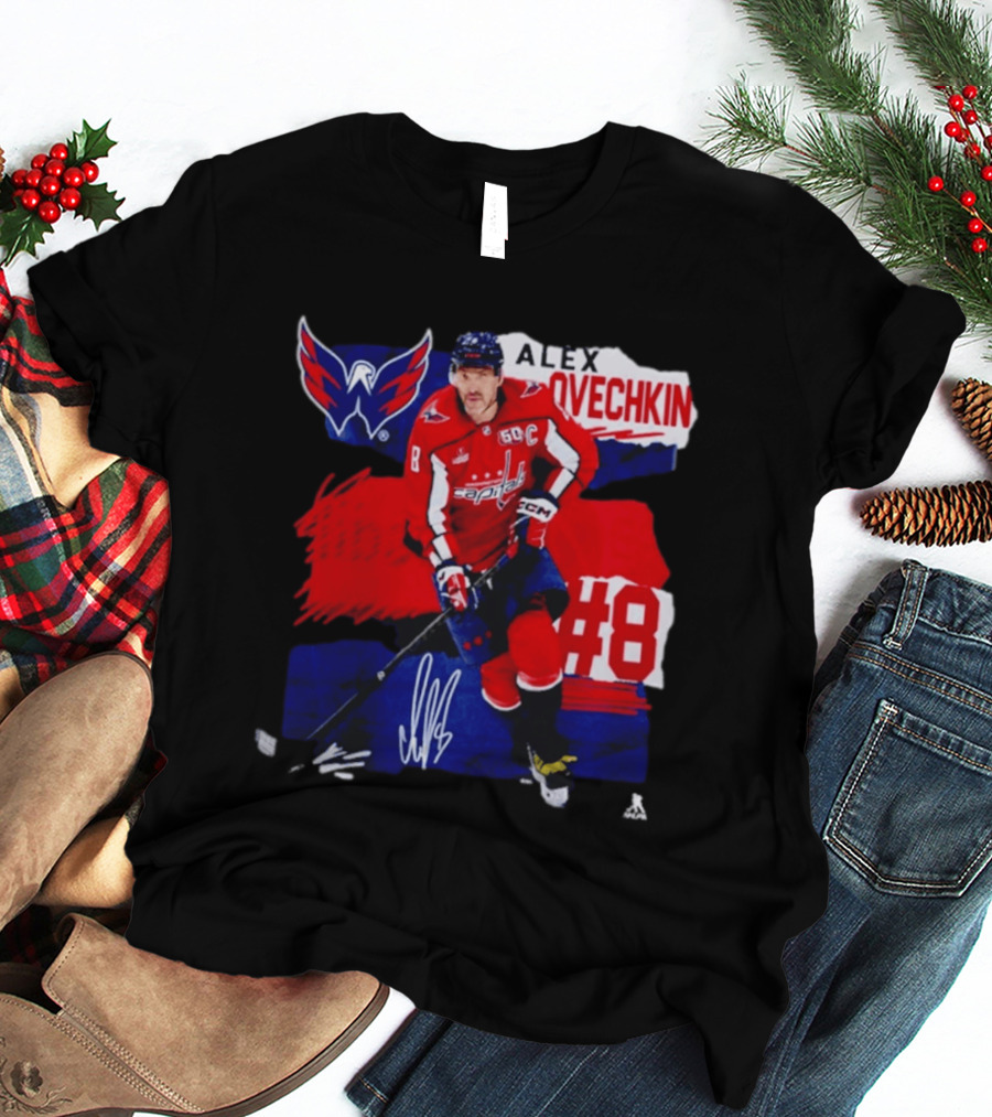 Washington Capitals Alex Ovechkin #8 Hockey Signature T-Shirt