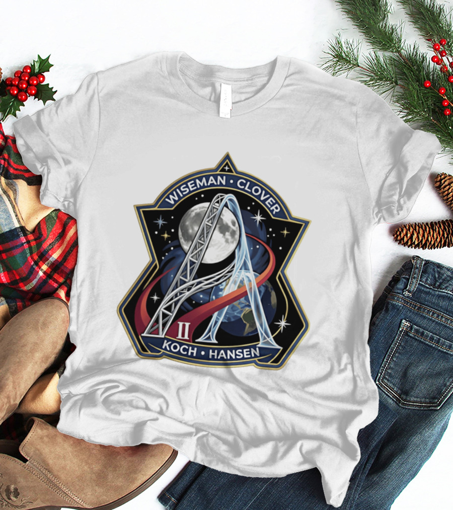 Wiseman Clover Koch Hansen Artemis II Mission Patch With Moon And Earth Galaxy T-Shirt