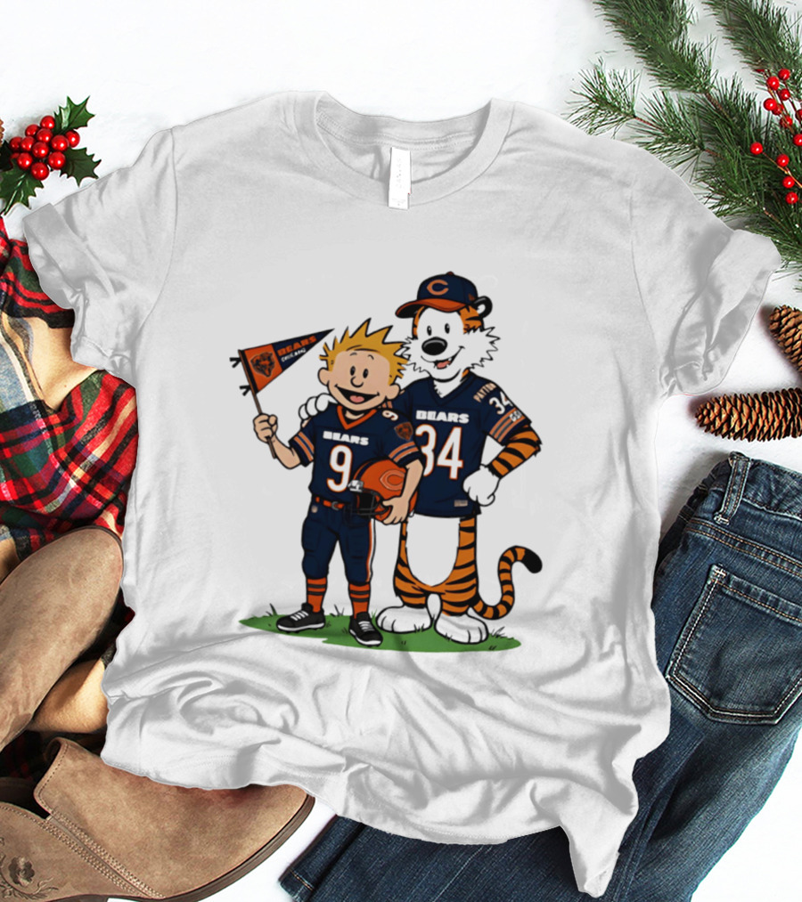 Calvin Hobbes Bears 9 34 Football Fan Outfit T-Shirt