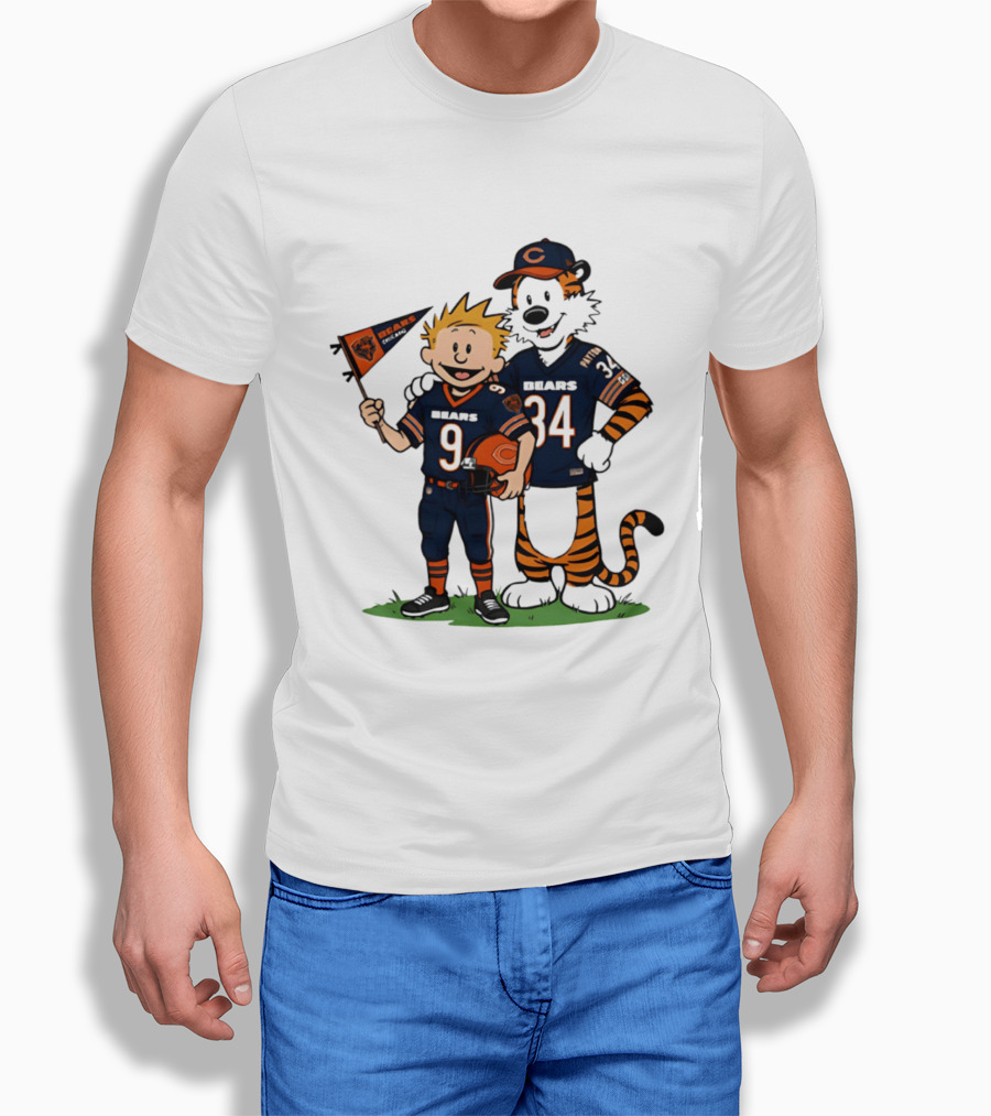Calvin Hobbes Bears 9 34 Football Fan Outfit T-Shirt