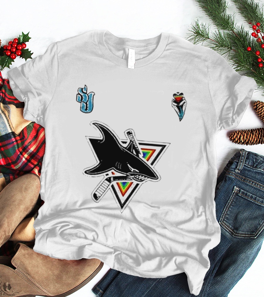 San Jose Sharks Pride Night 2026 Team Logo With Rainbow Accents T-Shirt
