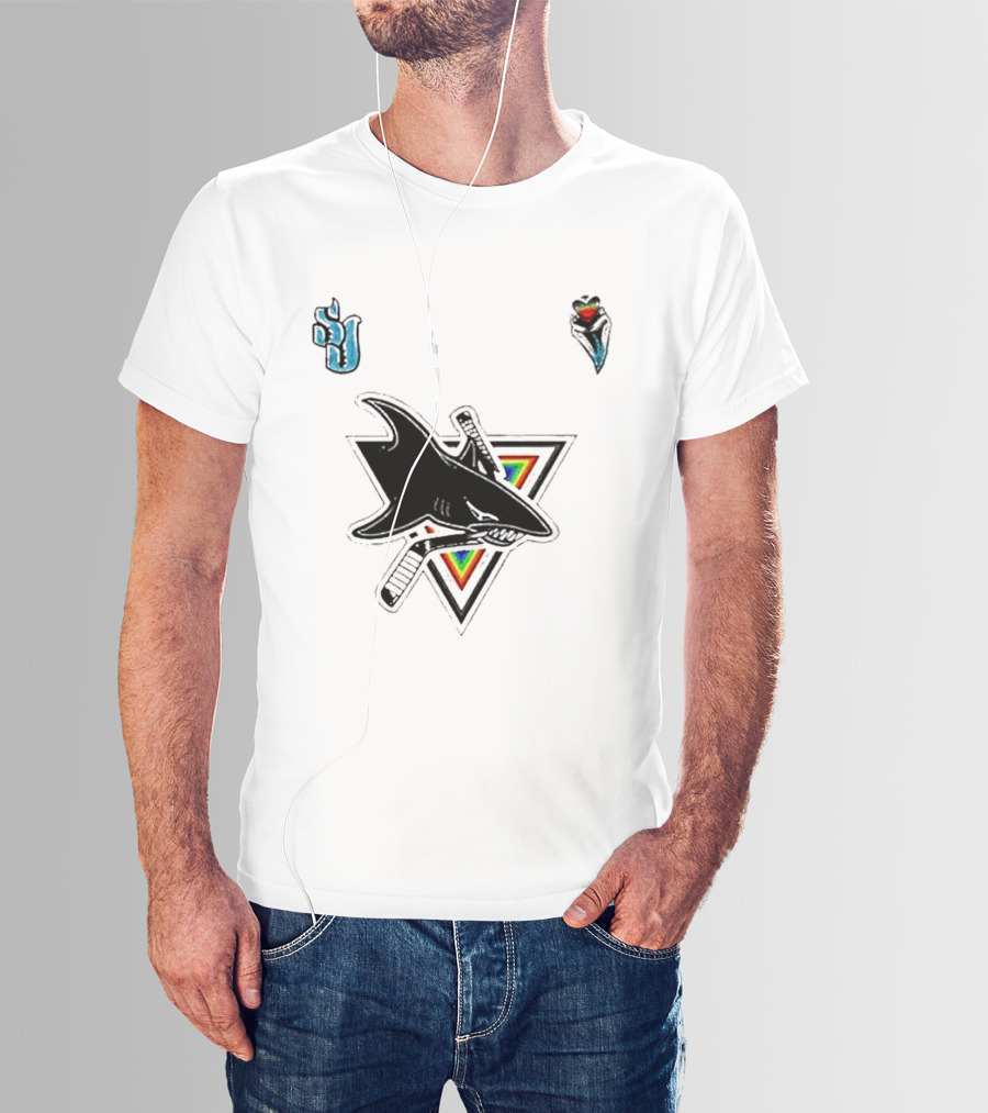 San Jose Sharks Pride Night 2026 Team Logo With Rainbow Accents T-Shirt