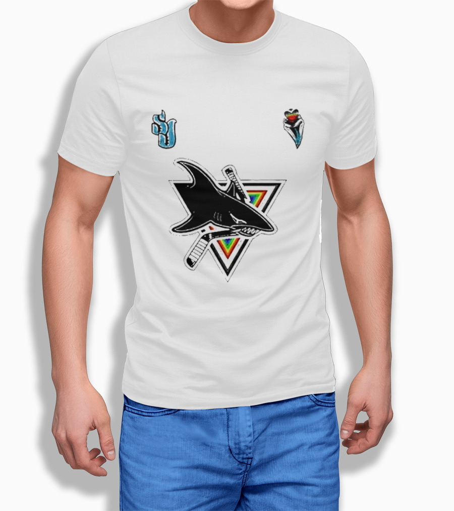 San Jose Sharks Pride Night 2026 Team Logo With Rainbow Accents T-Shirt