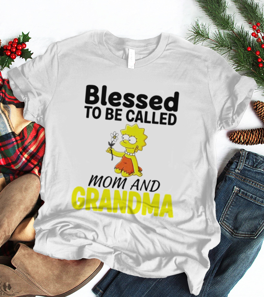 Blessed To Be Called Mom And Grandma Simpsons Character Holding Flower T-Shirt
