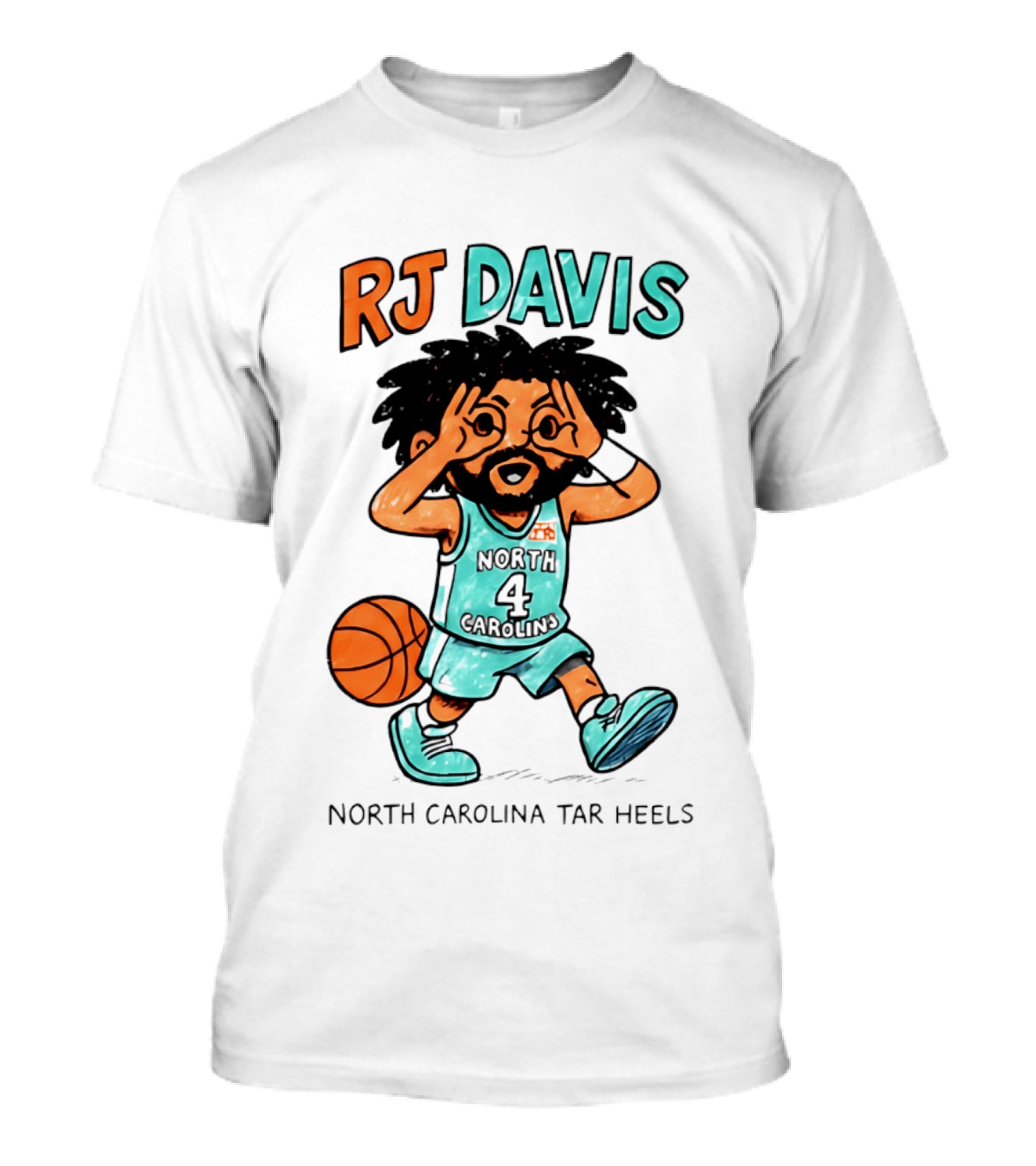 RJ Davis North Carolina Tar Heels Number 4 Basketball Caricature T-Shirt