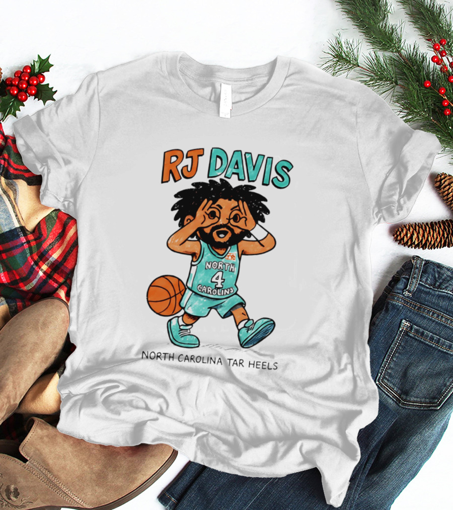 RJ Davis North Carolina Tar Heels Number 4 Basketball Caricature T-Shirt