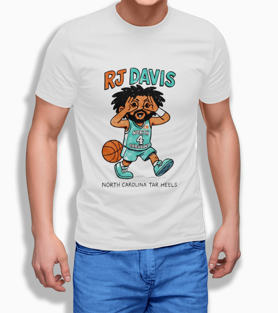 RJ Davis North Carolina Tar Heels Number 4 Basketball Caricature T-Shirt