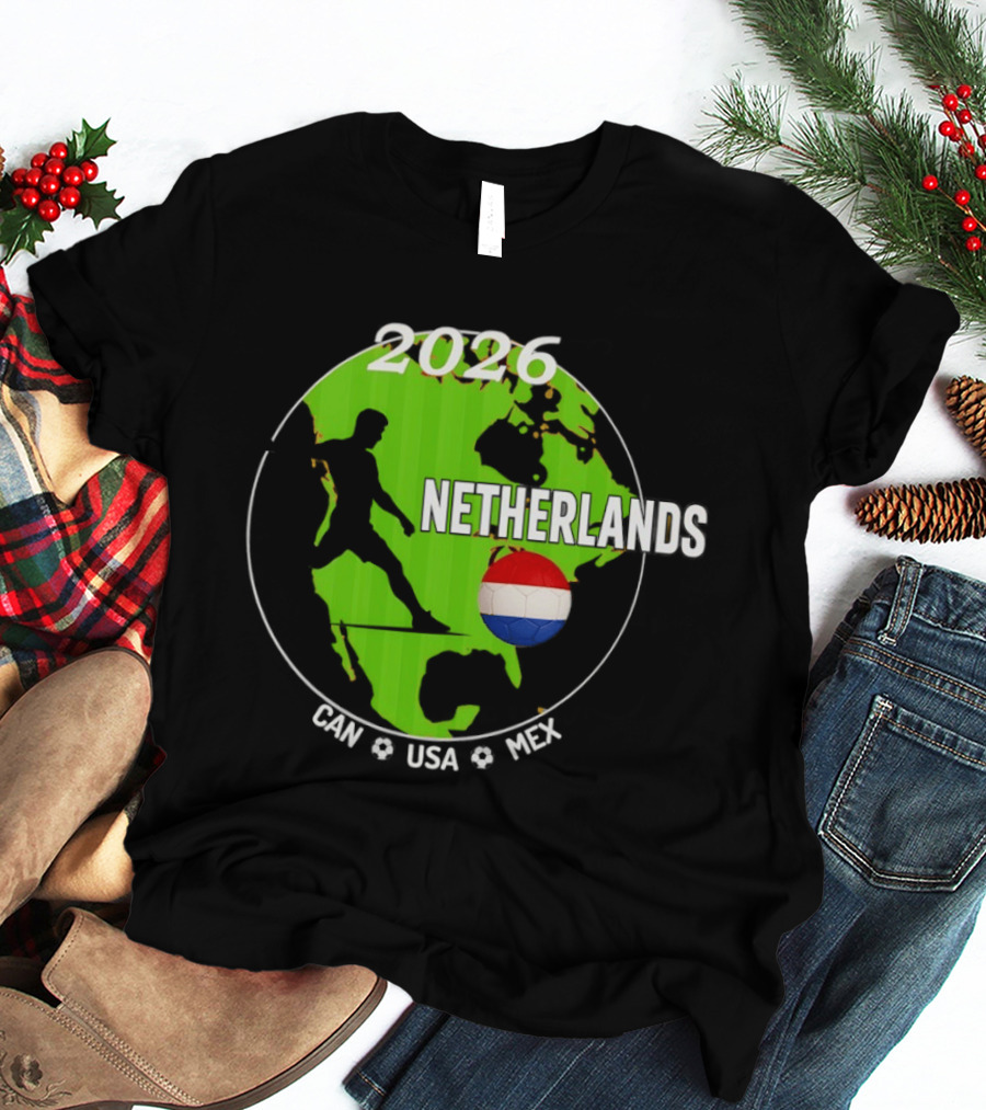 Netherlands Football 2026 CAN USA MEX World Cup Map Soccer Ball T-Shirt