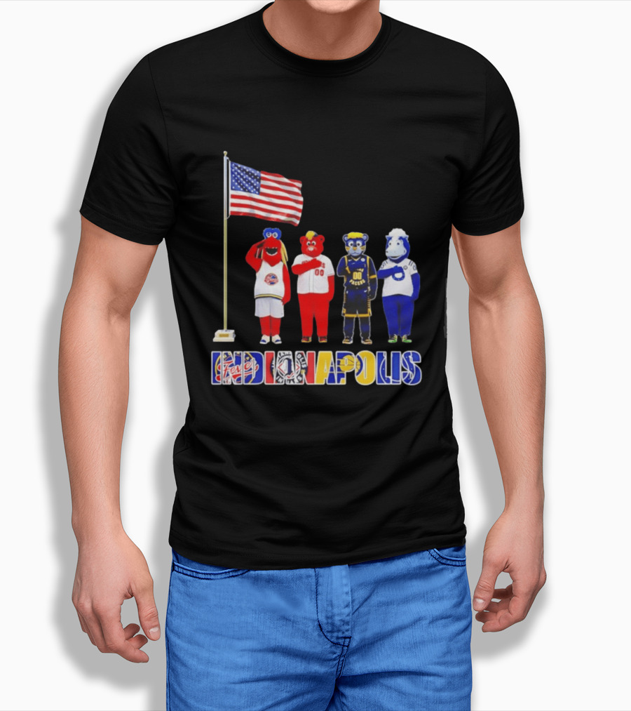 Indiana Fever Indianapolis Mascots Salute Flag With Pacers Colts T-Shirt
