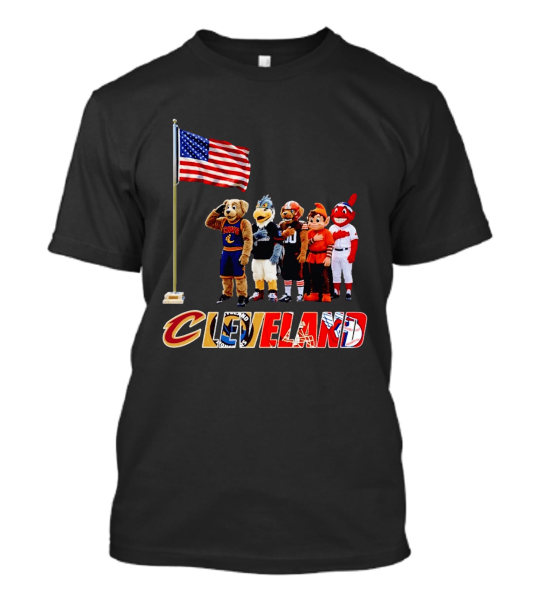 Cleveland Sports Mascots Salute The American Flag 2026 T-Shirt