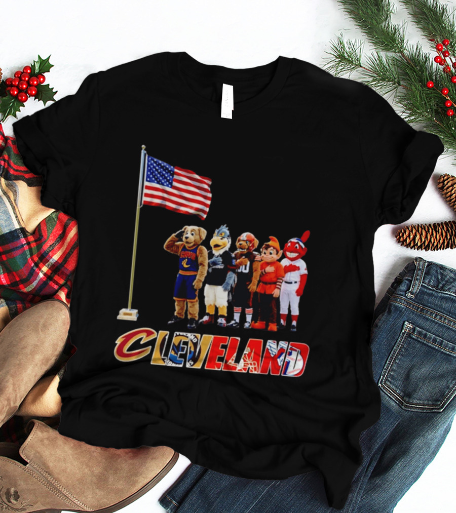 Cleveland Sports Mascots Salute The American Flag 2026 T-Shirt