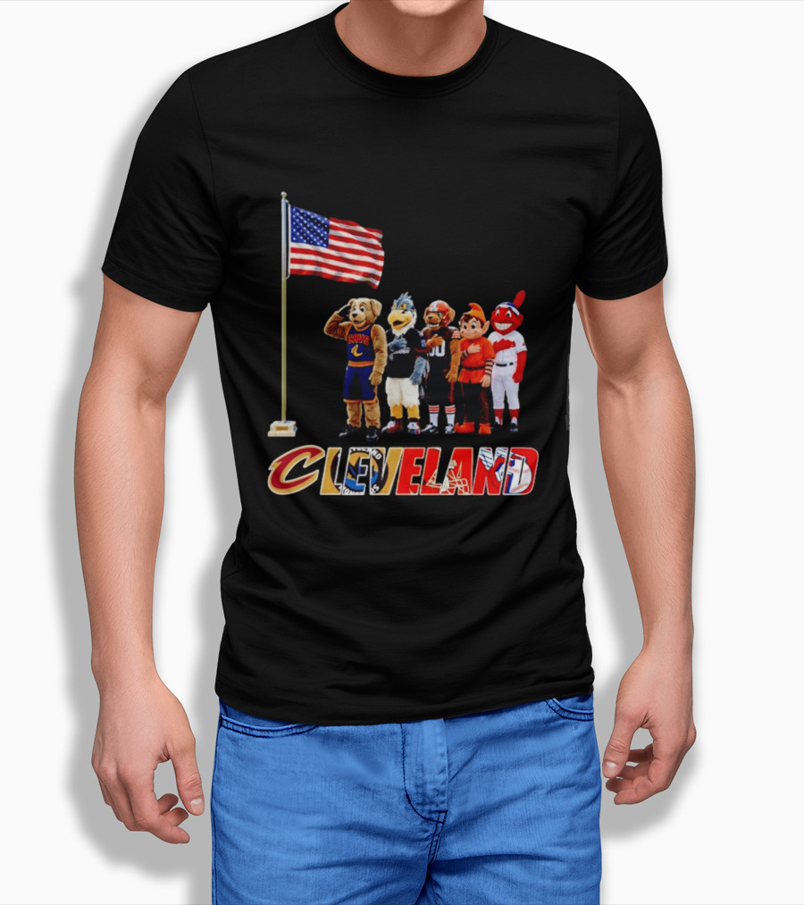 Cleveland Sports Mascots Salute The American Flag 2026 T-Shirt