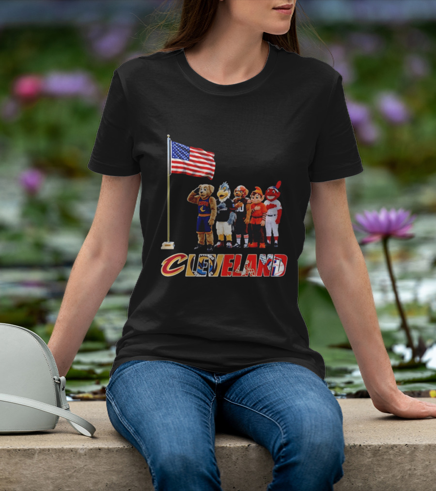 Cleveland Sports Mascots Salute The American Flag 2026 T-Shirt