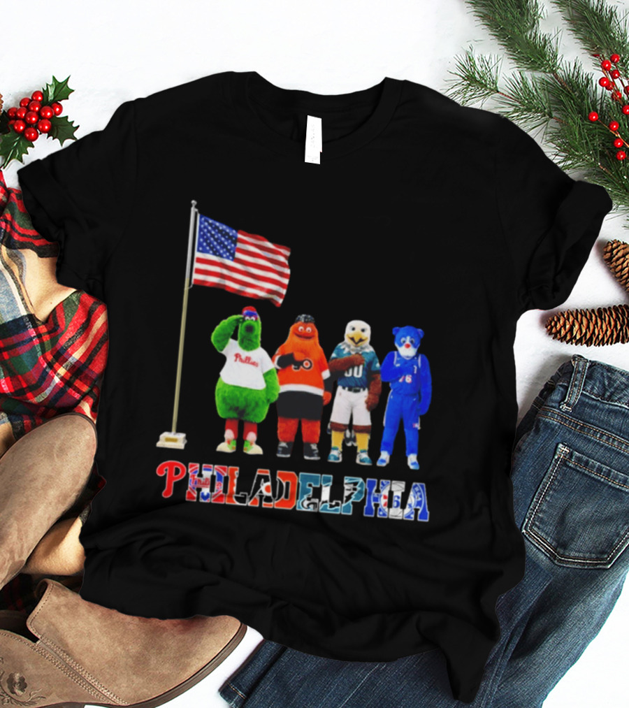 Philadelphia Mascots Saluting The American Flag T-Shirt