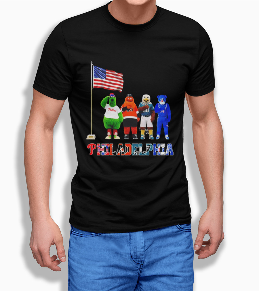 Philadelphia Mascots Saluting The American Flag T-Shirt