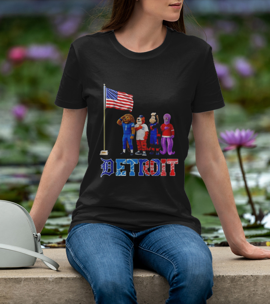 Detroit Mascots Salute American Flag T-Shirt