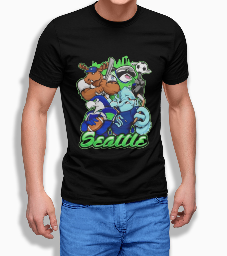 Seattle Seahawks Mariners Sounders Skyline Sports Fans T-Shirt