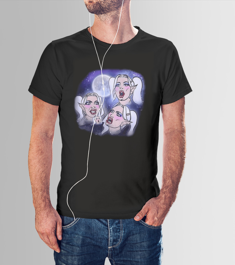 Majestic Howling Wolves Samantha Moonlit Night Fantasy T-Shirt