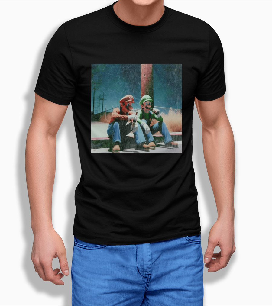 Super Mario Bros Mario And Luigi Relaxing And Drinking Scene T-Shirt